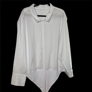 Good American Zip-Front Pointed Collar Poplin Bodysuit  NWT Size 6